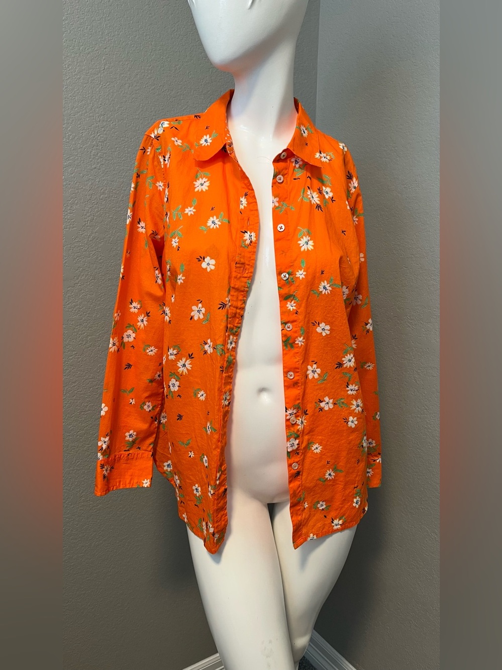 TALBOTS Women’s Cotton Orange Floral Lively Ditsy BD LS Top Shirt Size M - Picture 6 of 16